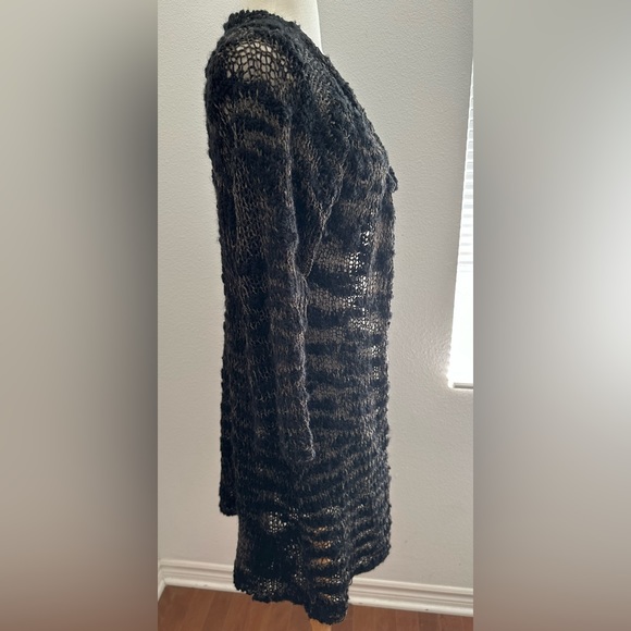 Studio M, Long Knit Cardigan Sweater, Size Small, Black w/ Hints of Beige - Picture 7 of 8